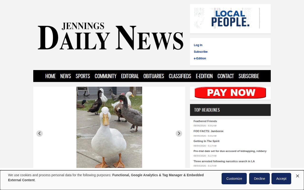 Jennings Daily News website for local Jefferson Davis Parish reporting