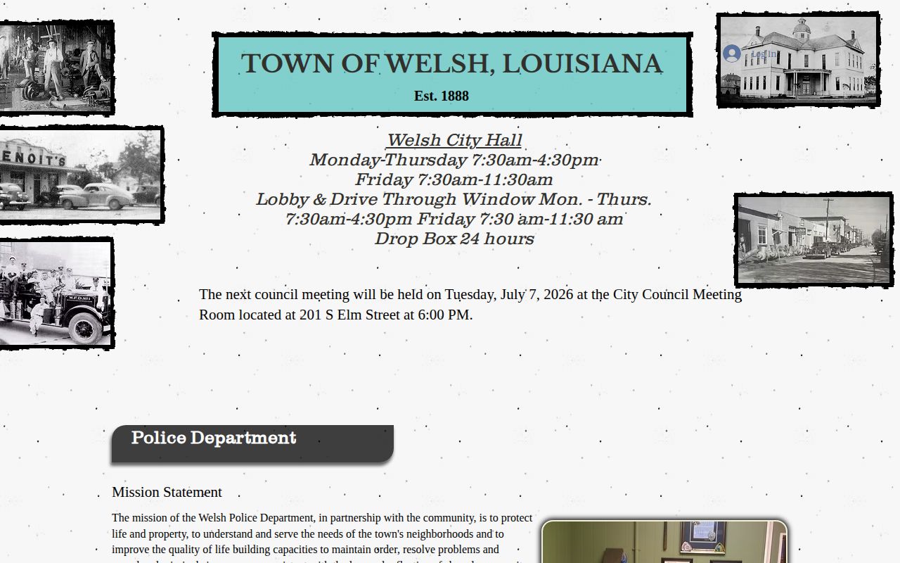 Official Town of Welsh Police Department contact webpage